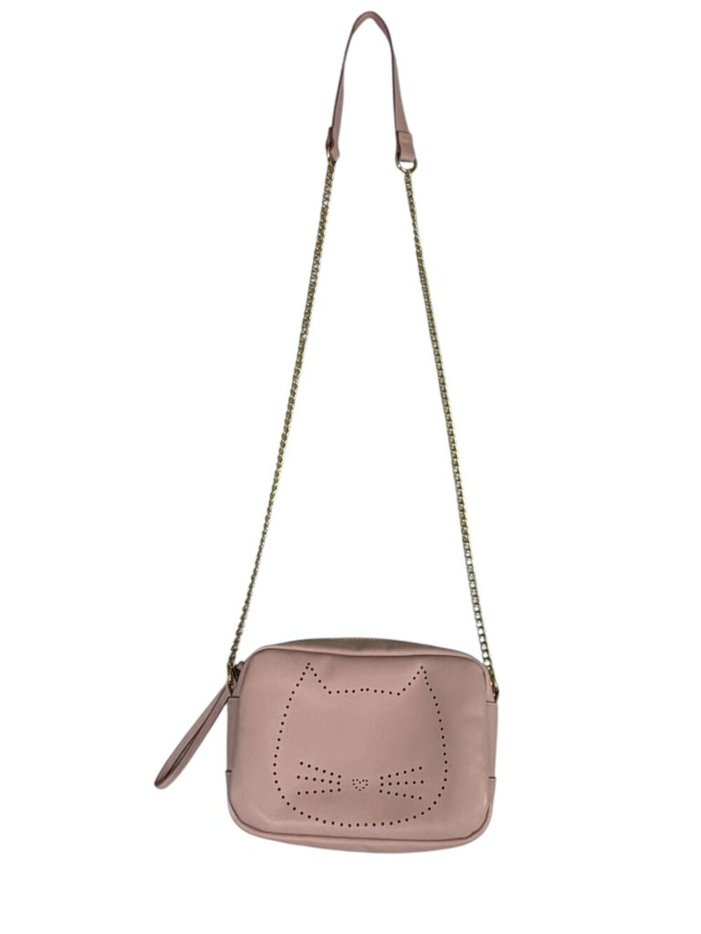 Pink Cat Face Novelty Bag Laser Cut Crossbody Wristlet Gold Chain Crossbody - Picture 5 of 11